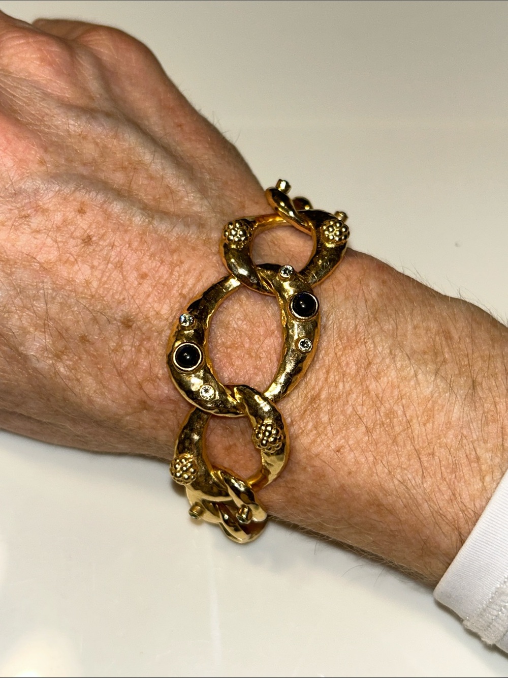 Capucine De Wulf Gold Link Bracelet with Crystal Accents and Velvet dust bag - Picture 6 of 9